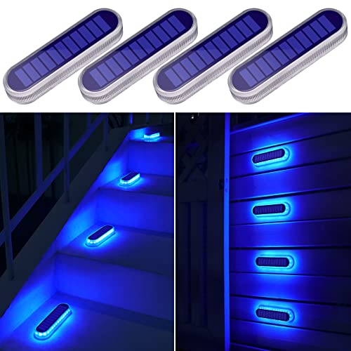 Blue Solar Lights for Outside Boat Dock Deck Step Flat Solar Powered (4 Count)