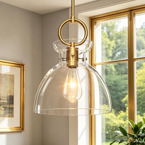 Gold Pendant Light Kitchen Island with 9.84'' Clear Glass Shade