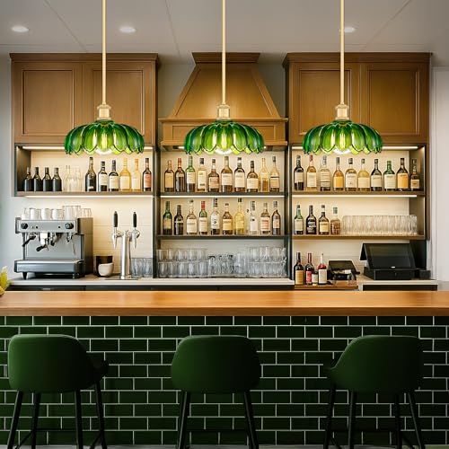 2 Pack Vintage Flower Green Glass Pendant Lights Kitchen Island (2 Count)