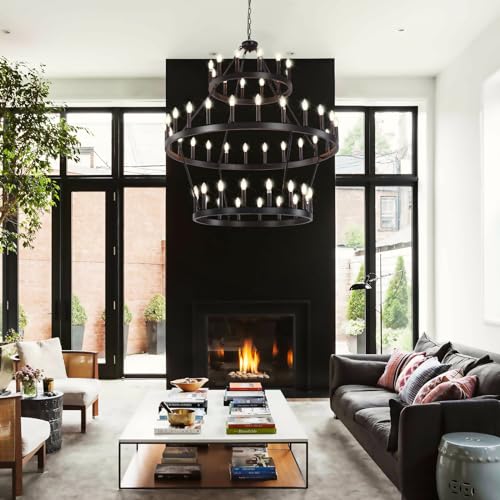 3 Tier Black Large Wagon Wheel Chandelier