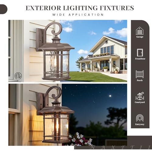 ORB Finish Outdoor Wall Lights 17 Inch Height Waterproof Exterior Lighting Fixtures with Water Ripple Glass E27 Socket Porch Lights Outdoor for Garage Patio Front Door