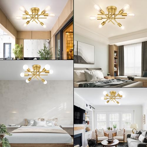 6 Light Gold Semi Flush Mount Ceiling Light Fixture