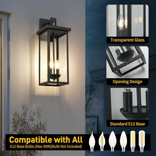 22'' Large Black Outdoor Wall Lantern