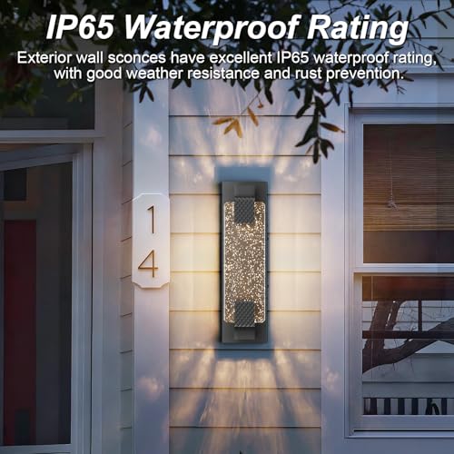 15.7in Black Outdoor Wall Sconces Modern LED Crystal Exterior Lights