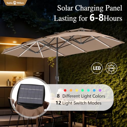 13ft 2 Tier Patio Umbrella with Solar Lights&Base