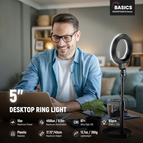 Basics 5" 13cm Desk Ring Light with Stand