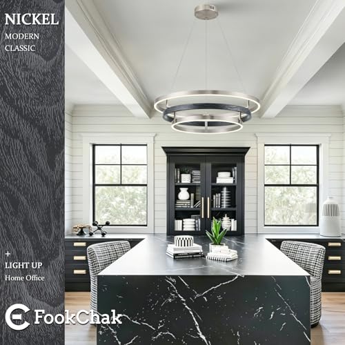 Modern LED Chandelier Black Wood Dimmable 3 Ring Brushed Nickel Chandeliers