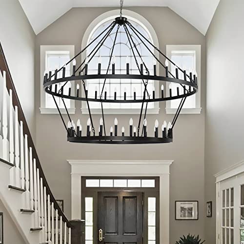 2 Tier Black Large Wagon Wheel Chandelier