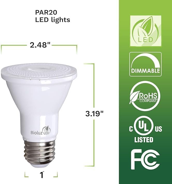 10 Pack PAR20 LED Bulbs 5000K Daylight Dimmable 50 Watt Equivalent Using 7W (10 Count)