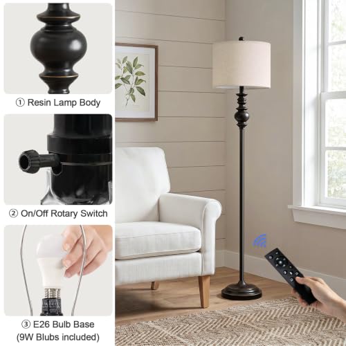 64.25" Farmhouse Floor Lamp with Remote (Dark Black)