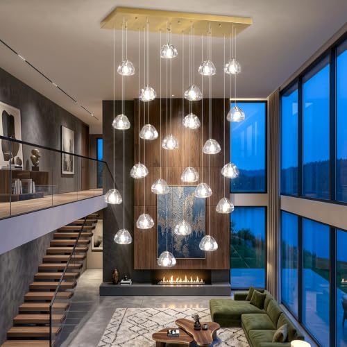LED Rectangular Chandeliers for Living Room Dining Room Light Dimmable High Ceiling Pendant Lights Fixtures Lighting 26