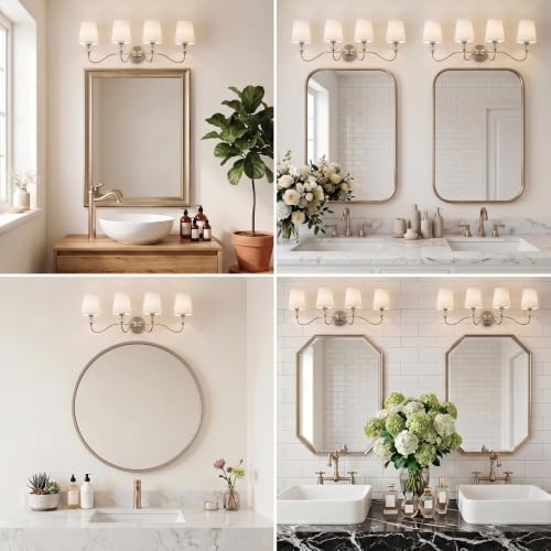 4 Light Vintage Bathroom Vanity Light Fixtures Over Mirror