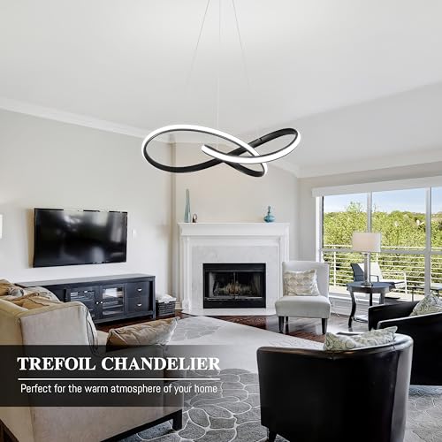 30" Black Modern LED Chandelier Large Irregular Ring Pendant Lighting Adjustable Hanging Light Fixture Modern Dimmable Remote Control Pendant Lights for Living Room Dining Room Entryway