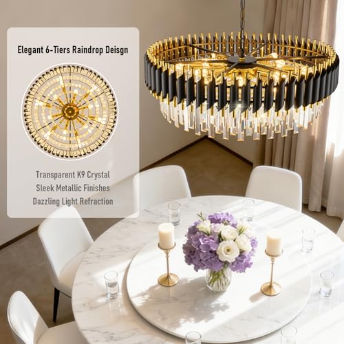 Black and Gold Crystal Chandelier Contemporary Large Crystals Chandeliers 30" with 6
