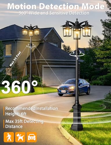 Motion Sensor Outdoor Lamp Post Light Fixture with GFCI Outlet