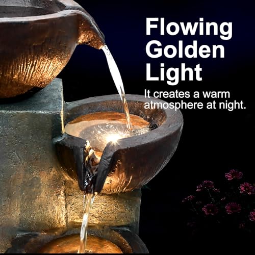 39.7" Tall Outdoor Water Fountain and Waterfalls