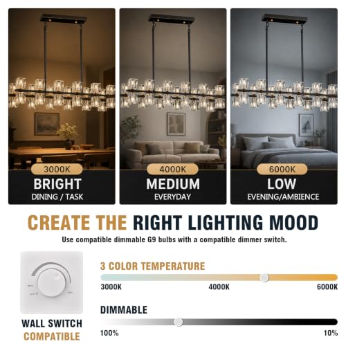 24 Light Linear Crystal Chandelier for Dining Room Kitchen Island 36inch