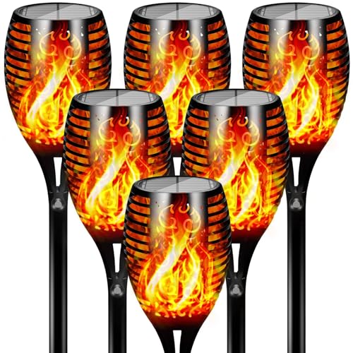 43" Solar Torch Lights Outdoor with Flickering Flame for Halloween (6 Count)