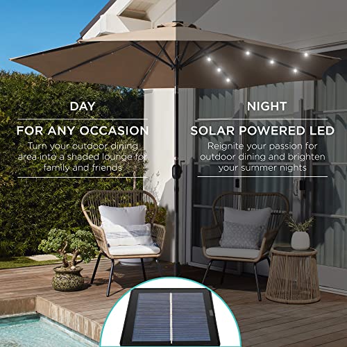 10ft Solar Polyester LED Lighted Patio Umbrella w (10 Feet)