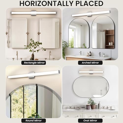 Modern LED Bathroom Vanity Light 48 inch 32W Dimmable 3CCT Bathroom Light Fixture Over Mirror Rectangle Bath Vanity Light Bar with Double Layer Acrylic Shade (48 inch(es))