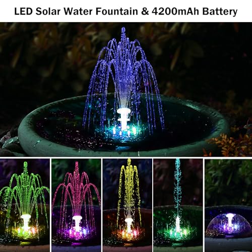 12W Solar Fountain Pump with 4200mAh Battery Backup& Remote RGB LED Lights