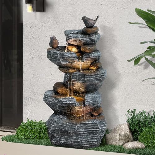 5 Tiers Cascading Rock Water Fountain Outdoor