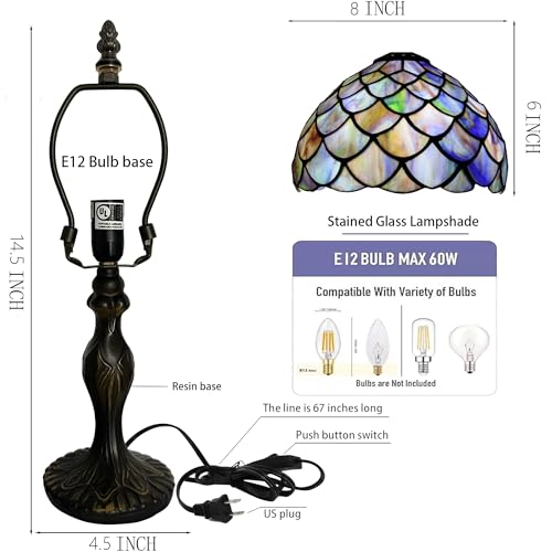 Small Tiffany Table Lamp Stained Glass Lamp Blue FishScales Style