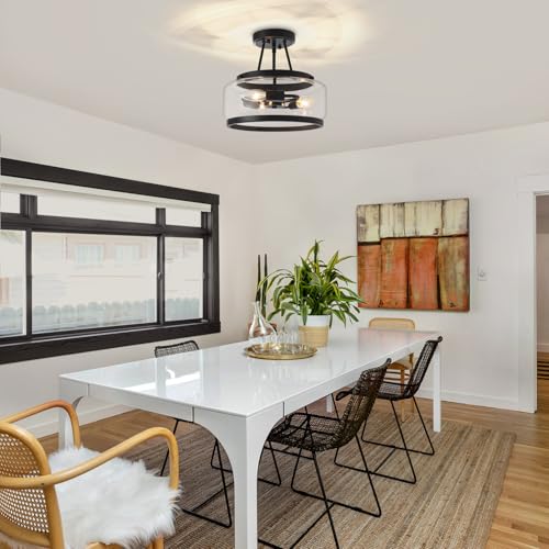Black Glass Semi Flush Mount Ceiling Light 3