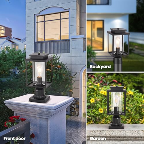Dusk to Dawn Black Outdoor Post Light Hardwired with Pier Mount Base