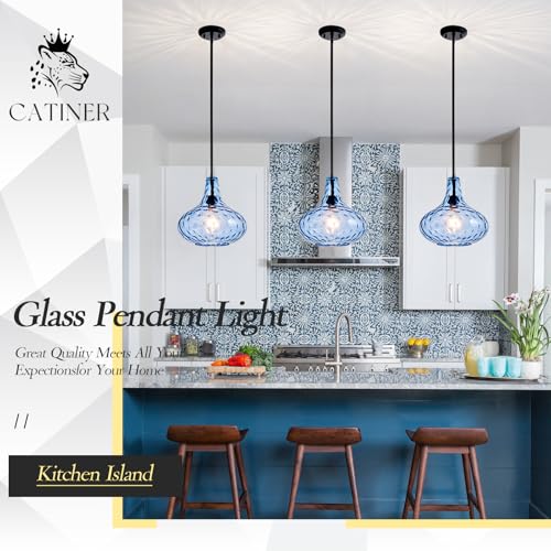 11" Blue Hammered Glass Pendant Light