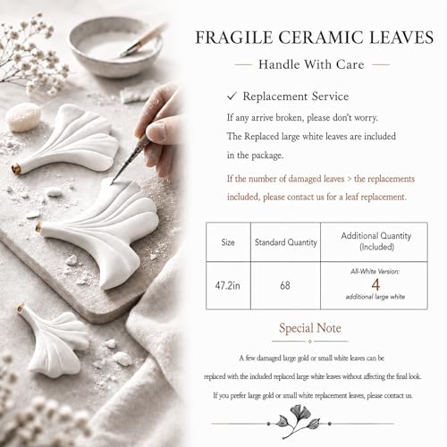 Tree Branch Chandelier White Ceramic Ginkgo Leaf Chandeliers L47 Inch Brass Rectangle Chandelier Large Luxury Hanging Lights Fixture for Dining Room Living Room