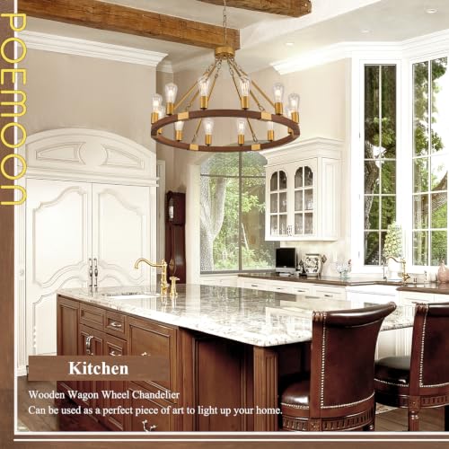 Gold Wooden Wagon Wheel Chandelier 12