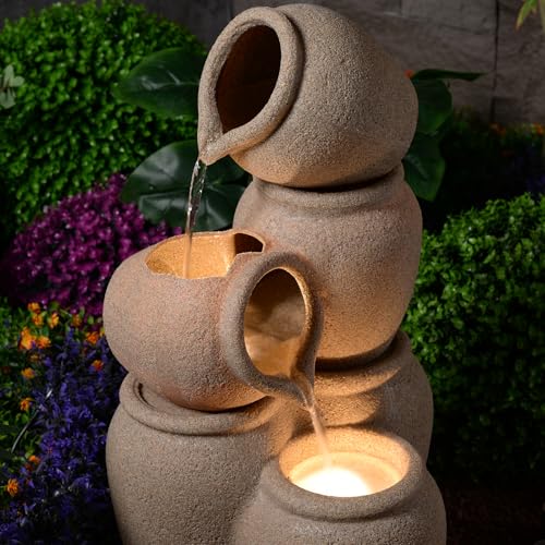 29.53” H 3 Tiers Cascading Jars Outdoor Water Fountain Made with Eco