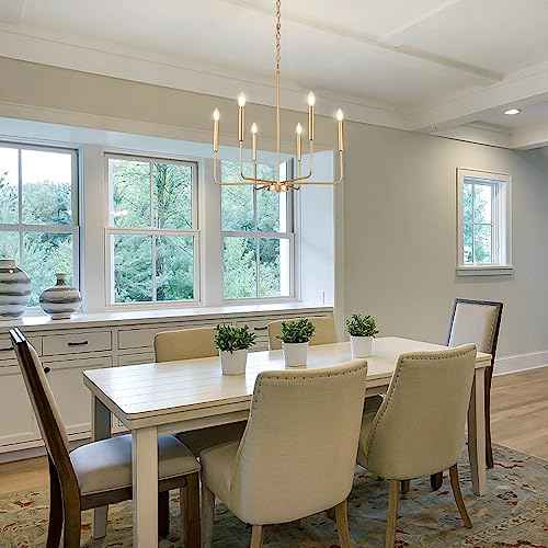 Modern Gold Chandelier for Dining Room,Metal 6-Light Kitchen Light Fixtures,Farmhouse Candle Hanging Pendant Light for Living Room Entryway Foyer Bedroom (Bulb Not Included)