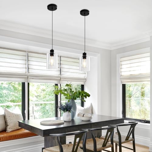 2 Pack Glass Pendant Lights Kitchen Island Black Hanging Light Fixtures