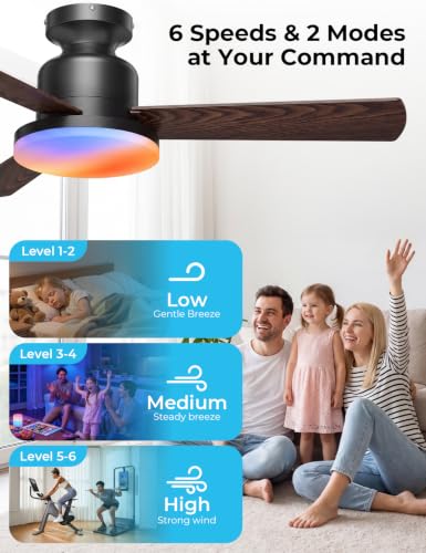42" Smart Ceiling Fans with Lights and Remote (Black +Walnut / 42 Inch)