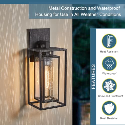 18"Ht Modern Industrial Outdoor Wall Light Fixture with Textured Black Anti