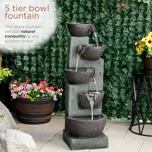 39" Tall 5 Tier Bowls Waterfall Fountain with LED Lights