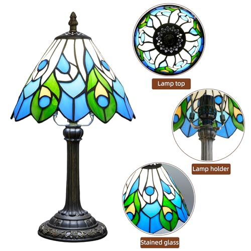Tiffany Style Stained Glass Table Lamp Peacock's Tail Small Table Lamp Bedroom Bedside Lamp Living Room Dining Room Office Decoration Desk Lamp Home Decoration Creative Gift