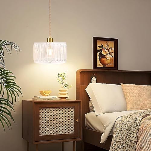 Glass Plug in Pendant Light Hanging Lights with Plug in Cord Milk White Hanging Lamp Gold Dimmable Mid Century Modern Plug in Chandelier Ceiling Fixture for Living Room