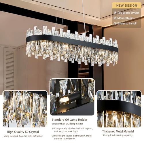 Modern Black Crystal Chandelier for Dining Room