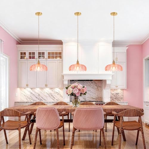 Pendant Light with Pink Scindapsus Glass Lmapshade