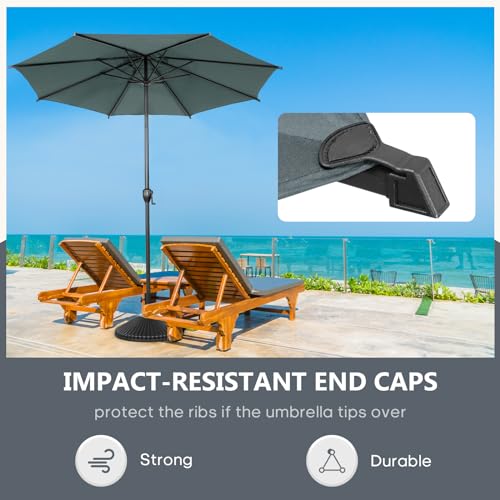 9FT Lyon Outdoor Patio Umbrella Outdoor Table Umbrella with Push Button Tilt and Crank Market Umbrella 8 Sturdy Ribs UV Protection Waterproof for Garden Deck Backyard Pool Grey