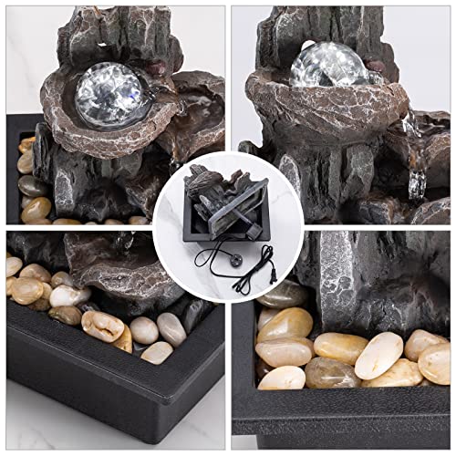 Tabletop Fountain Rotating Ball Rock Waterfall Fountain Office Tabletop Fountains for Home Office Decor Includes Many Natural River Rocks Decorated with Colorful Lights and Rolling Ball