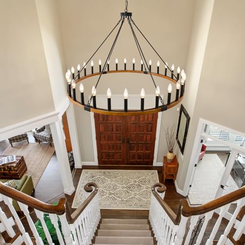 48" Wood Wagon Wheel Chandelier 30