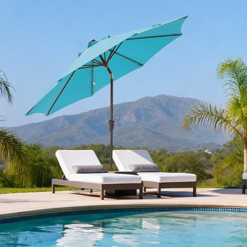 9' Patio Umbrella Outdoor Umbrella with lights Patio Light Blue
