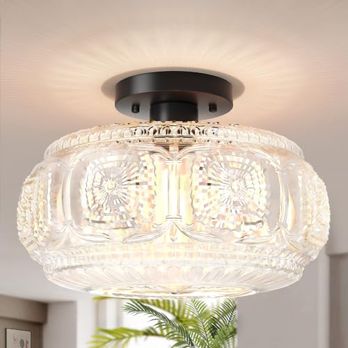 12 Inch Globe Glass Semi Flush Mount Ceiling Light Fixture