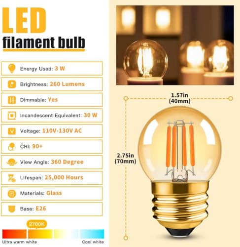 Dimmable G40 LED Bulbs 3W (6 Count)