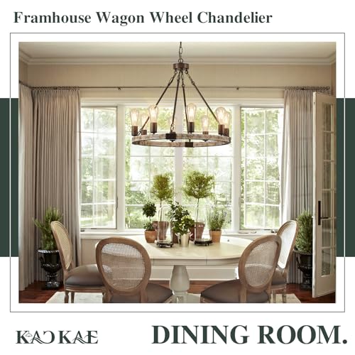 Farmhouse Wagon Wheel Chandelier 23.6" Wooden Chandelier Light Fixture 8