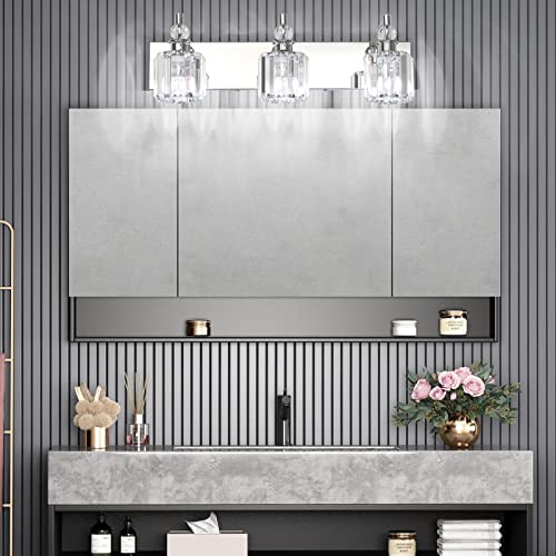 Crystal Vanity Light Fixtures 3 Light Modern Crystal Bathroom Lights Fixtures Over Mirror Stainless Steel Chrome Vanity Light for Bathroom Wall Lights Fixtures